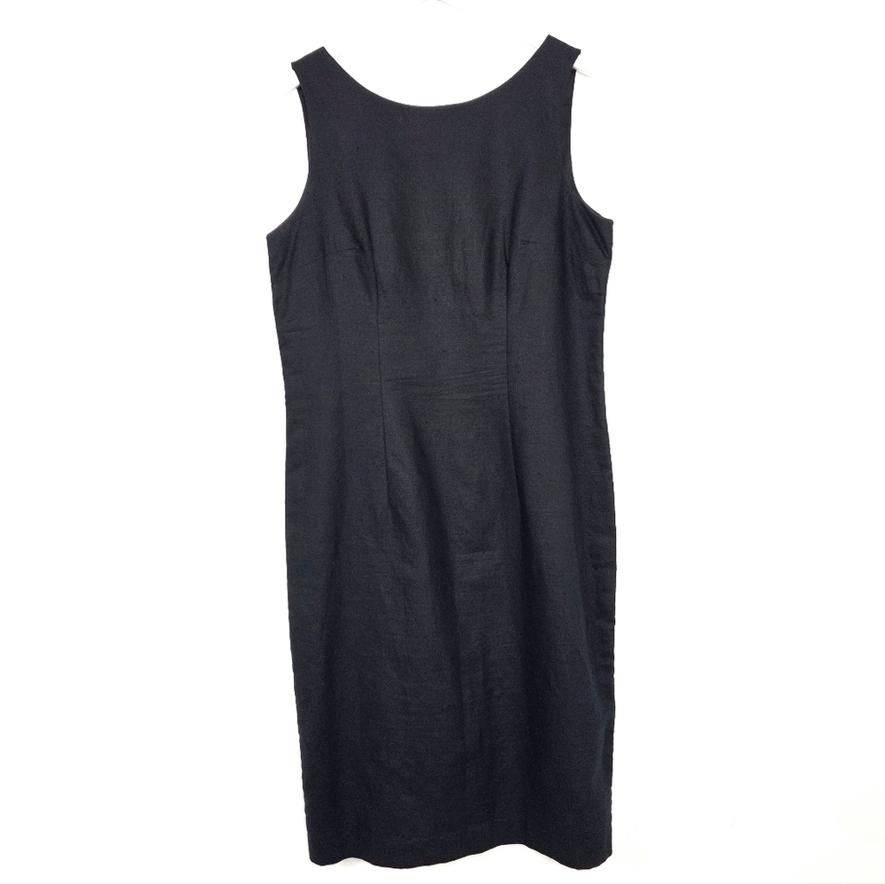 Vintage Susan Bennett Black Sleeveless V-Back Sheath Dress Size 14